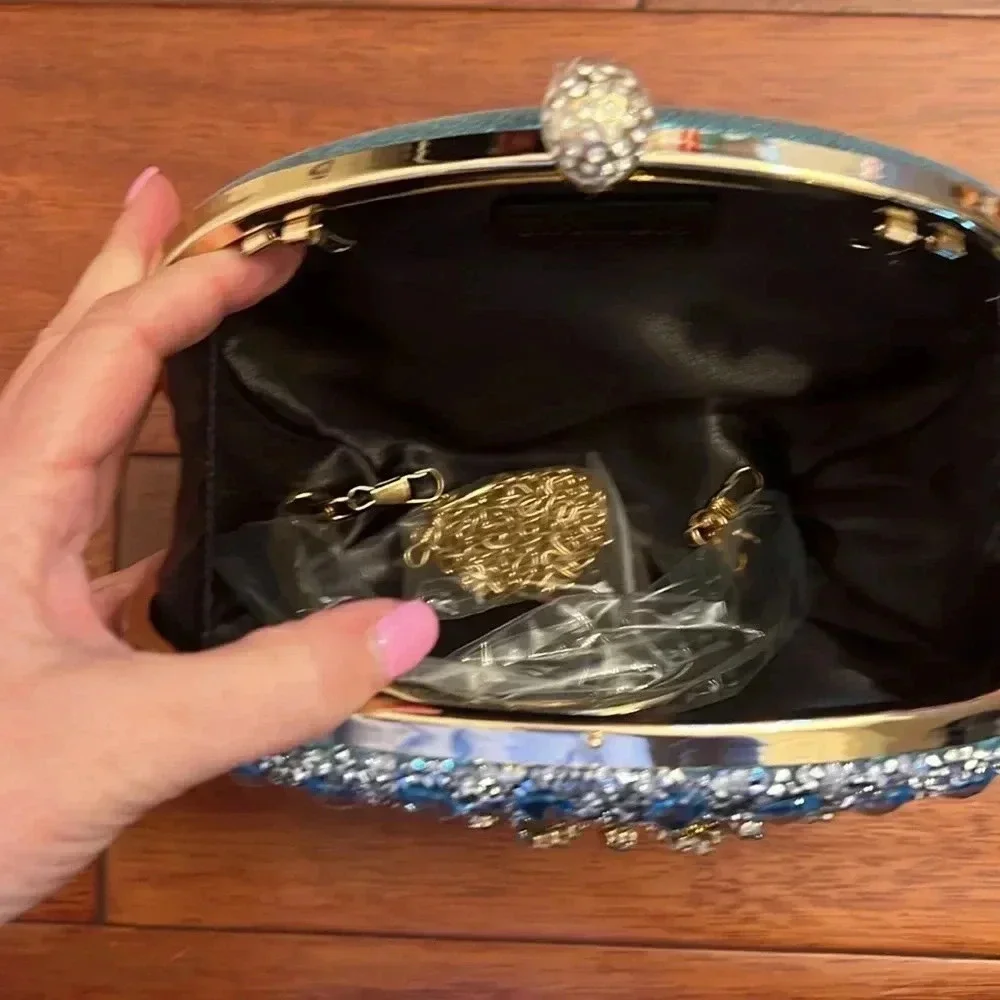 Ramla Aquamarine blue Jeweled bag with removable handles